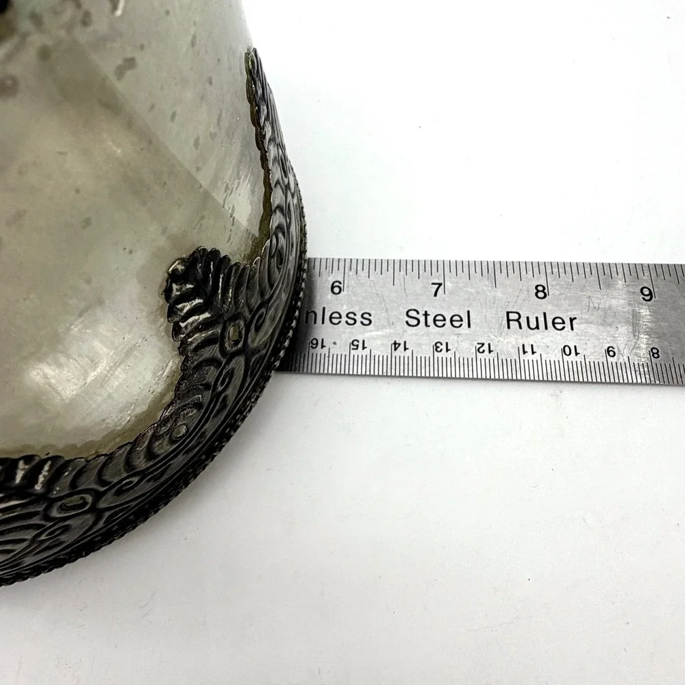 Pottery Barn Decor Mercury Glass Silver-Tone Metal Filigree Hurricane Vase 6.5
